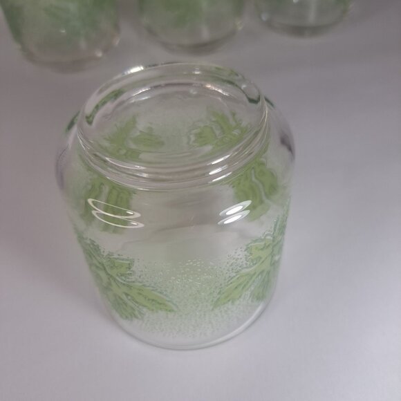 Libbey Green Oak Leaf Juice Glasses Set of 5 3" Vintage Textured USA - Picture 4 of 7
